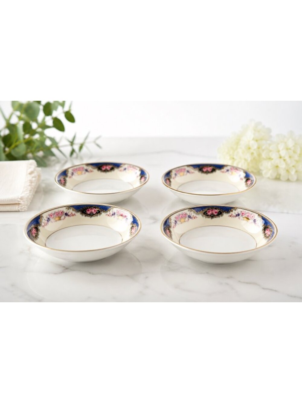 Set of 4 VTG Crown Edelstein Cobalt Blue Pink Rose  Gold Bavaria 5" Desert Bowls